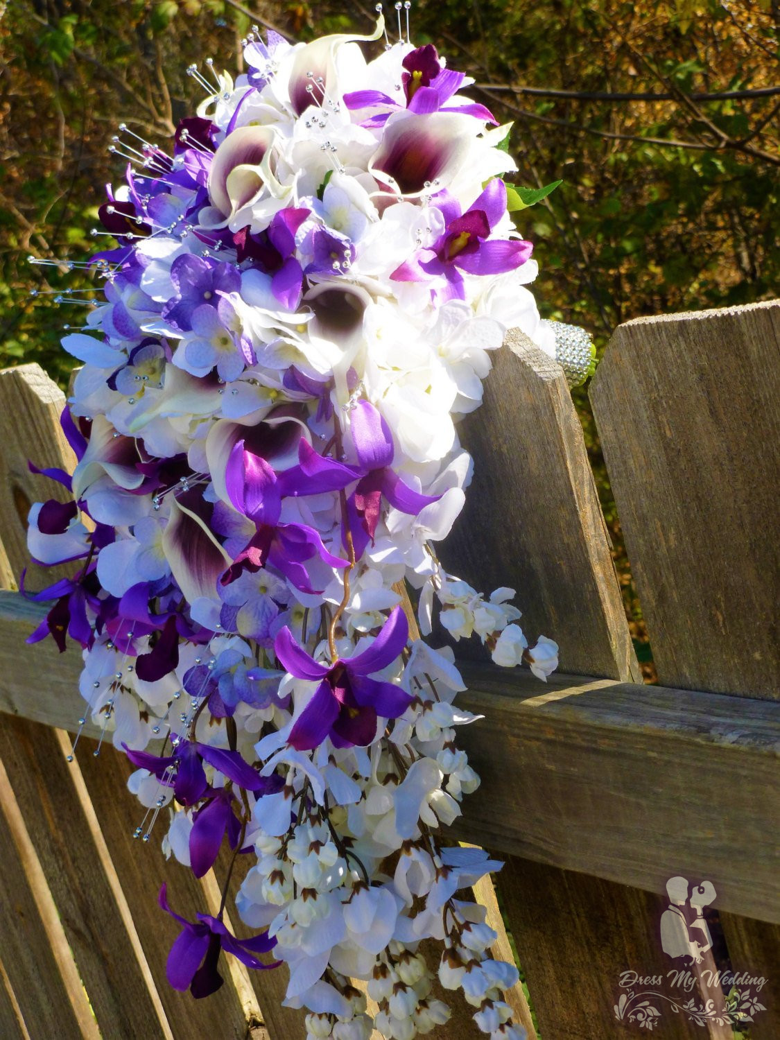 Dress My Wedding Cascading Bridal Bouquet With Purple Plum Lavender