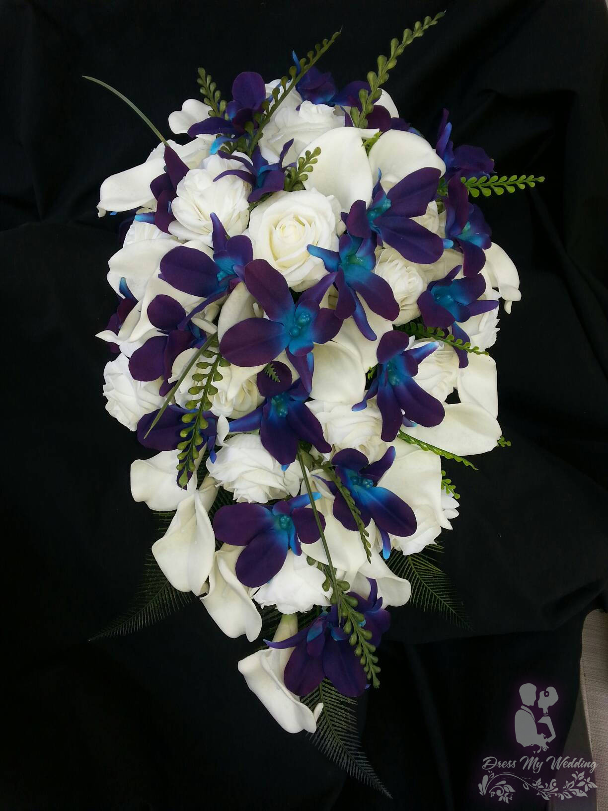 Dress My Wedding Cascading Bouquet With Galaxy Orchids And Calla Lilies 1324