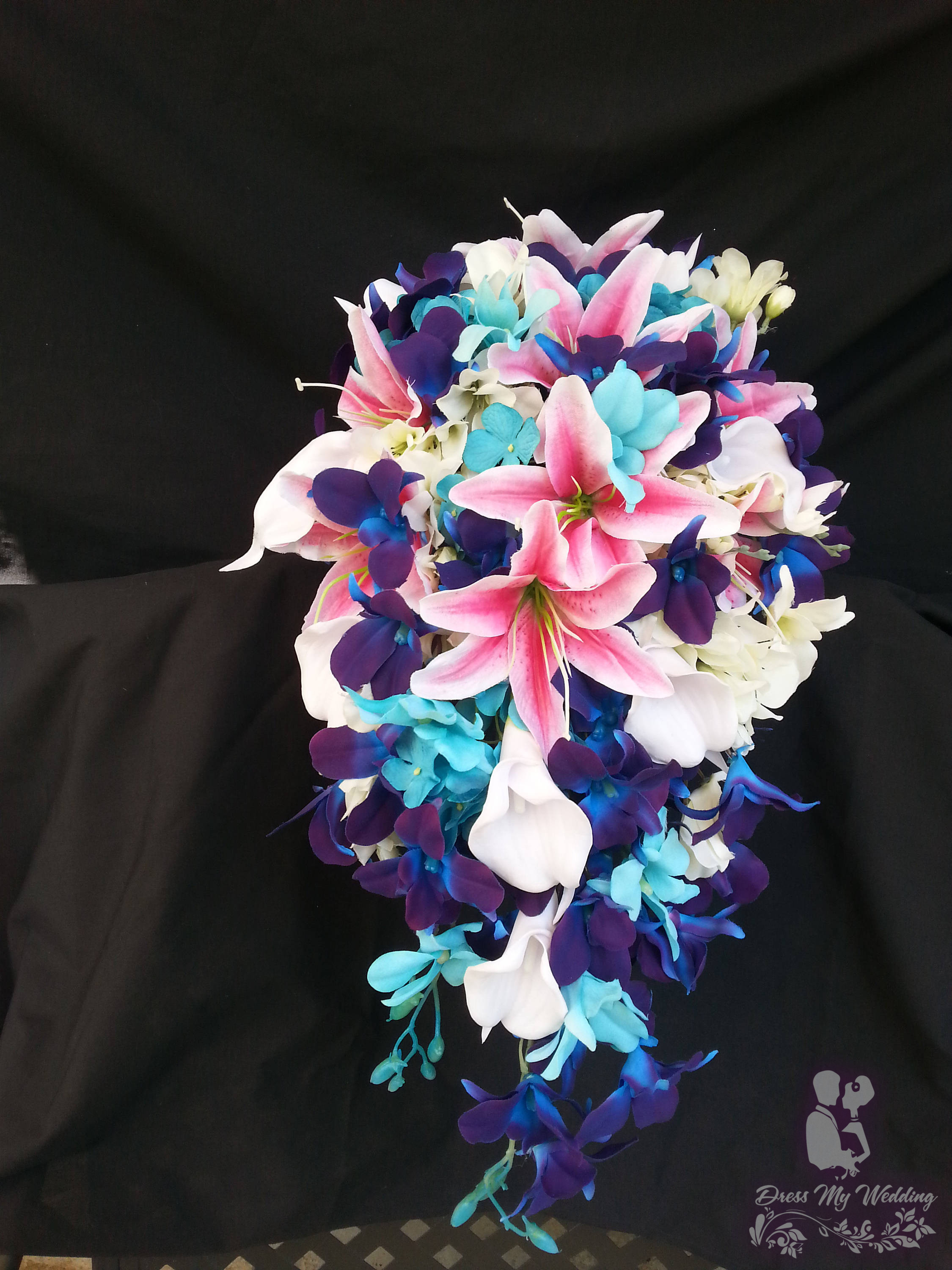 Dress My Wedding Tiger Lily And Galaxy Orchid Bouquet With Turquoise Accent 1960