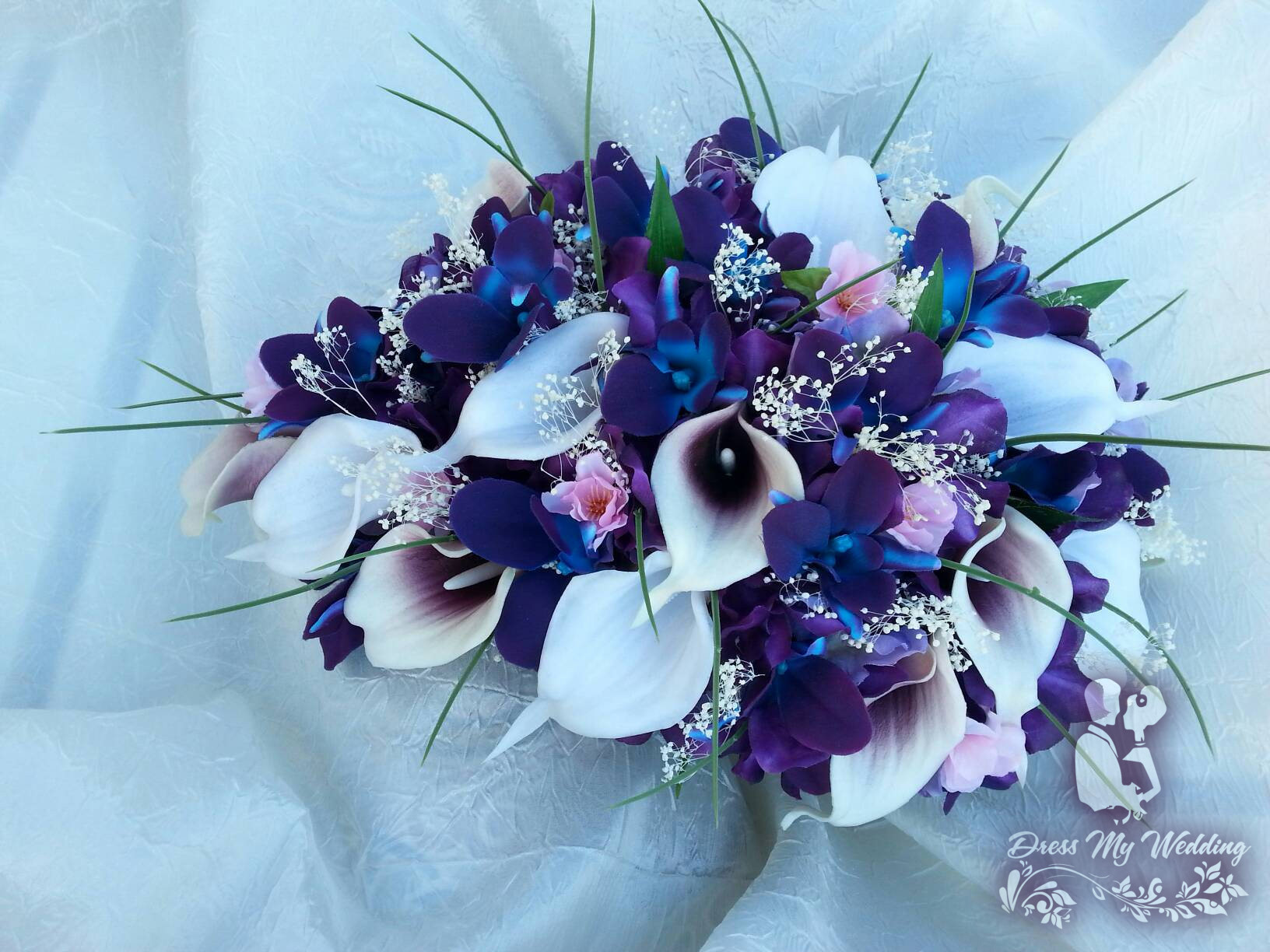 Dress My Wedding – Galaxy orchid bridal bouquet with cherry blossoms