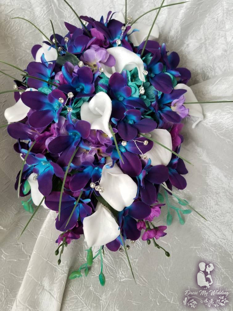 Dress My Wedding Galaxy Orchid And Calla Lily Bouquet With Turquoise Accent 1136