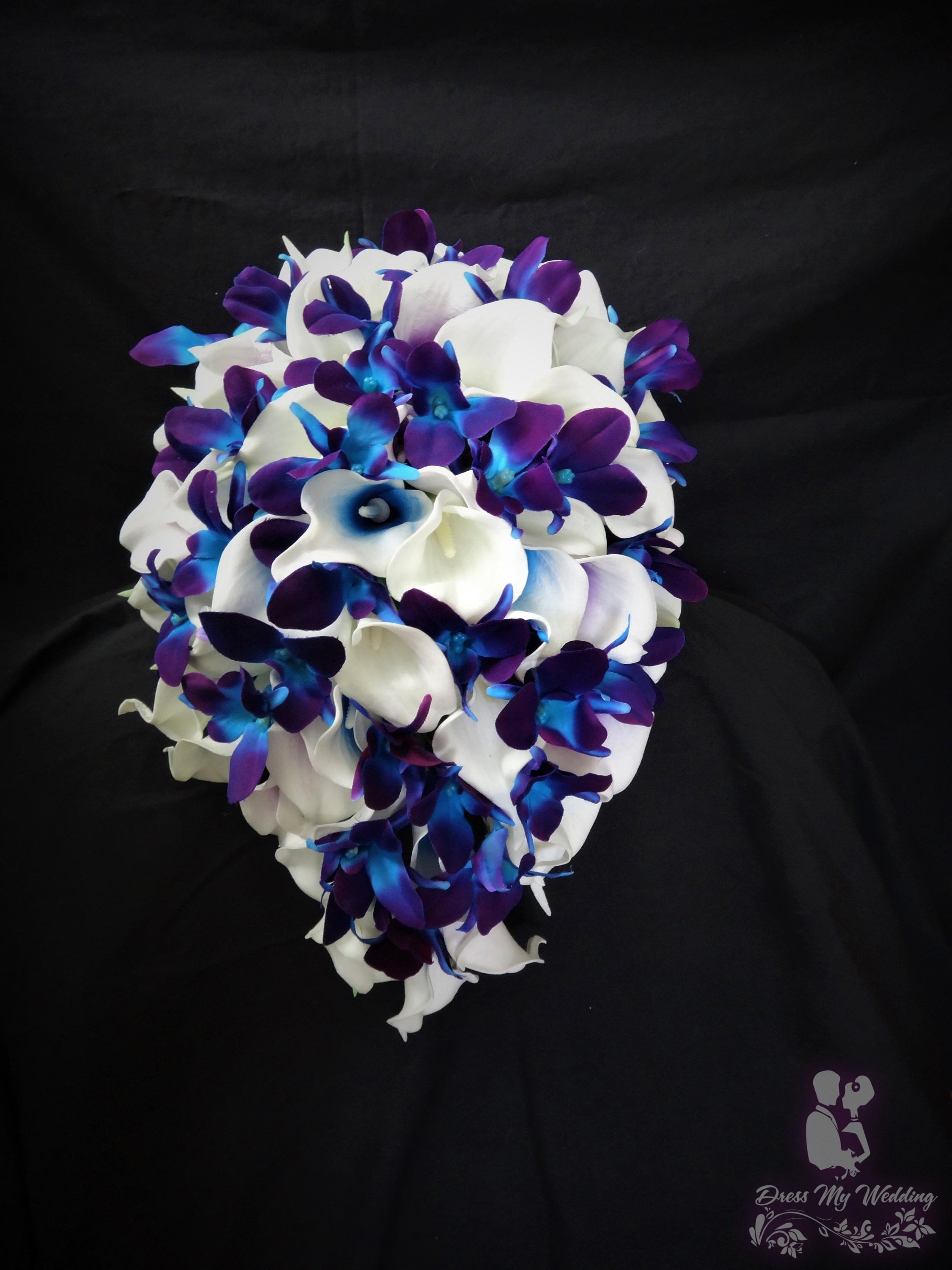 Dress My Wedding Real Touch Calla Lily Galaxy Orchid Purple Blue Orchid Bridal Bouquet 9849