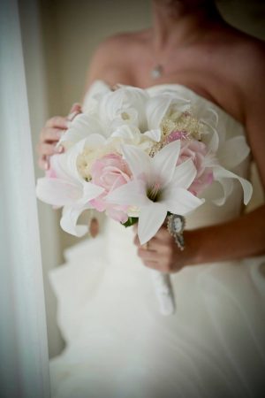 blush and white casablanca lily bouquet
