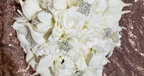 Ivory, cream cascading bridal bouquet, real touch calla lily &rose